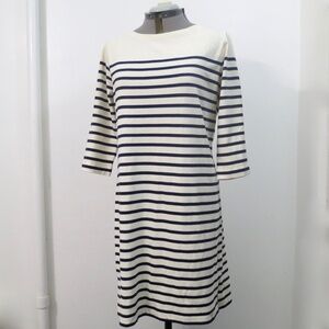 Ivory and Navy Nautical Stipe Sheath Dress Size PL 100% Heavy Knit Cotton